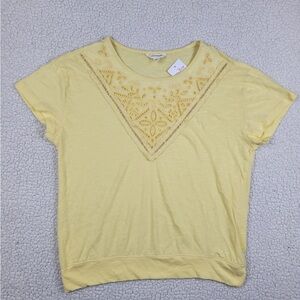Lucky Brand Shirt Women’s Size S Yellow Eyelet Short Sleeve Summer Blouse NWT